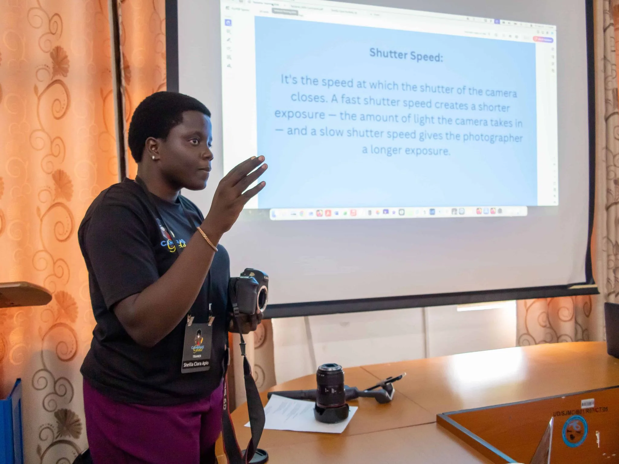 Sheilla Clara A teaching the 3rd cohort of Cameras For Girls students in Tanzania